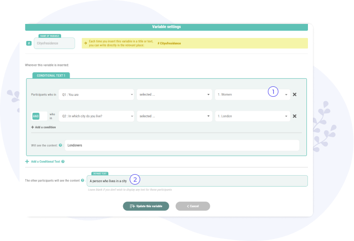 parametrer une variable de type conditional text pc