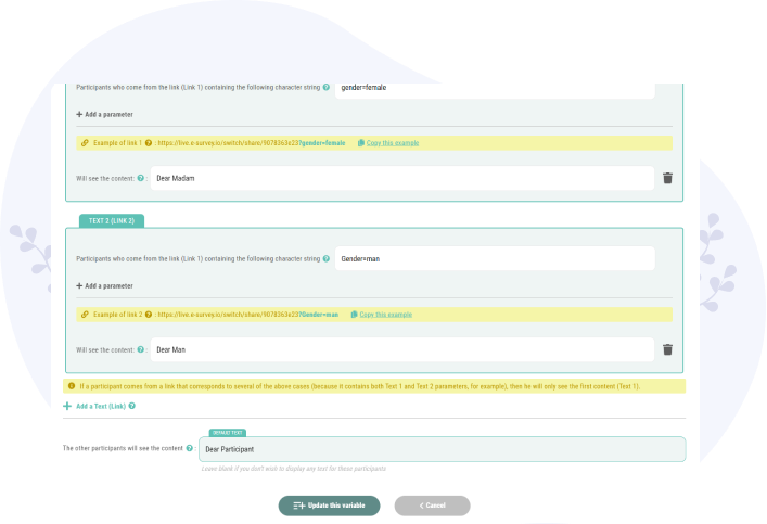 parametrer une variable de type embedded data pc